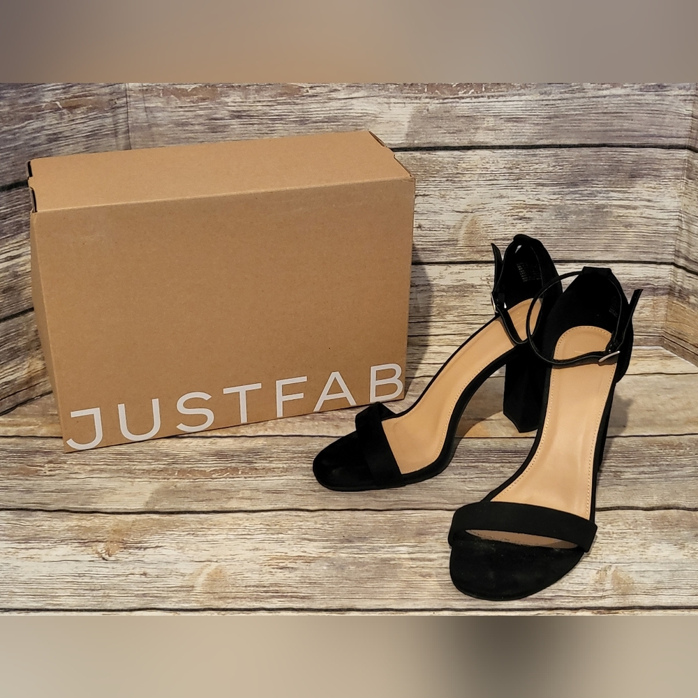 💣 JUST FAB - BLACK STACKED HEEL SANDAL